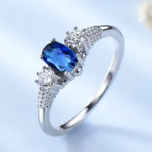 UMCHO Gemstone Jewelry Ring 925 Sterling Silver Wedding Engagement Rings 3 Stone Zircon Sapphire Ring For Women Girl