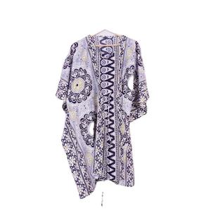 Caftán Moderno Hecho a Mano 100% Algodón para Mujer, Estampado Floral, Cuello en V, Manga Larga, Corte Holgado, Mini Vestido Casual de Verano y Primavera - Product Image 3