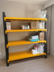 Benutzer definierte schwarz-gelbe 4-stufige Metall lager regal mittelschwere Stahl regale 200 kg Schicht für Garagen und Lager - Product Image 5