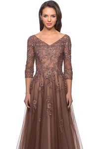 Appliques in pizzo da donna manica 3/4 abiti da sposa lunghi con scollo a V da <span class=keywords><strong>sera</strong></span> in Tulle con tasche per gli ospiti abiti da <span class=keywords><strong>madre</strong></span> - Product Image 3