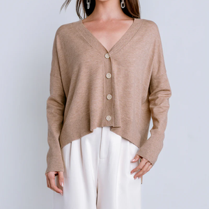 Chaqueta de Cachemir 100% Tejida a Mano, Suéter Holgado con Cuello en V y Botones, Prenda Exterior Sencilla para <span class=keywords><strong>Mujer</strong></span> - Product Image 1