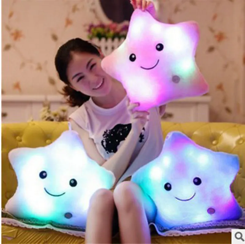 34CM Creative Stuffed Star Shaped Pillow Light Pillow Gifts For Girls/LED Flash Light Hold pillow five star Doll Plush Animals