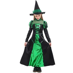 Nieuwe Aankomst Halloween Feest Kinderen Kinderen Cosplay Heks Kostuum Voor Meisjes Halloween Kostuum Feest Heks Jurk Met Hoed