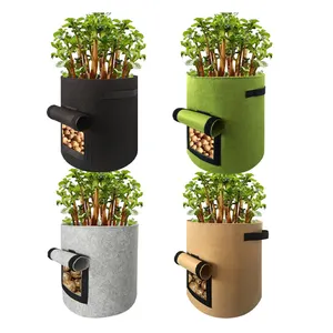 Felt Plant Bags Non-woven Fabric Grow Plant Pot Bag with Window for Grow Vegetables,Potato,Carrot and Onion