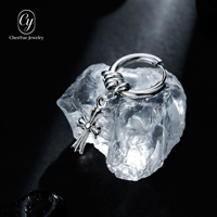 Boucles d'oreilles créoles pendantes unisexe en acier inoxydable, style gothique vintage avec croix en zircon, style sombre et froid, bijoux d'oreille tendance, vente en gros