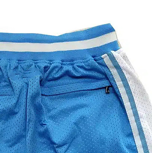 Pantalones Cortos de Baloncesto Azules Personalizados para Hombre con Franja Lateral Blanca, Logotipo Bordado, Cintura con Cordón Ajustable y Malla Transpirable - Product Image 4
