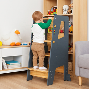 Torre de aprendizaje Montessori personalizada, torre de aprendizaje de madera de pino Natural, torre de aprendizaje multifuncional para niños con tiras antideslizantes - Product Image 4