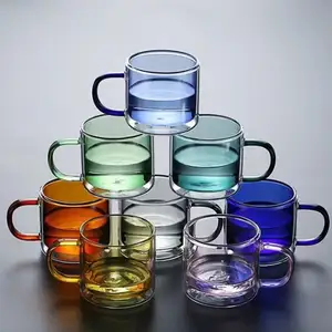 מדיח כלים בטוח שקוף ספל זכוכית כפול קיר קפה כוס זכוכית מאוחרת 350 מ""ל מיקרוגל