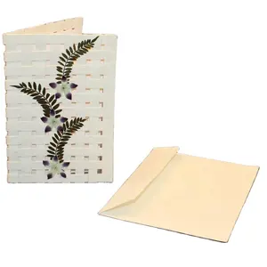 El yapımı pamuklu kağıt tebrik kartları gerçek kuru çiçekler için noel ve tüm günler İçin kostümler