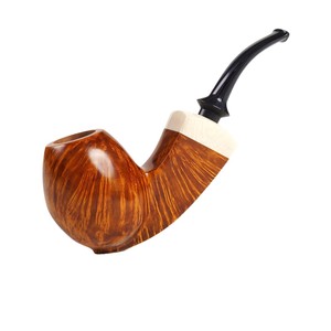 Muxiang Briar Wood Smoking Pipe Bent Shape Imitation Ivory Ring 3mm Filter Traditional Tobacco Pipe For Men - Product Image 5