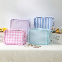 Tas Kosmetik Perjalanan Motif Garis Berumbai Lucu, Organizer Makeup Poliester, Tas Kosmetik Portabel