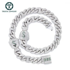 Hàng Mới 925 Đồ Trang Sức Bạc 18Mm 24Inches <span class=keywords><strong>Pig</strong></span> Mõm Phong Cách Mỹ Đô La Ví Thiết Kế Iced out Moissanite Cuba Chuỗi Vòng Cổ - Product Image 1