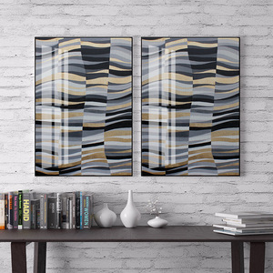Cuadro Decorativo Abstracto Geométrico en Lienzo, Color Dorado, Plateado, Negro y Gris, Arte de Pared para el Hogar, Pintura de Porcelana con Cristales, Directo de Fábrica - Product Image 2