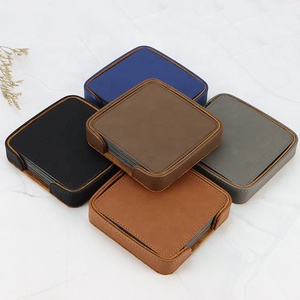 Ensemble <span class=keywords><strong>de</strong></span> 6 sous-verres carrés en similicuir personnalisables et résistants à la chaleur avec support – Vente en gros - Product Image 4