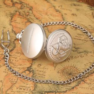 سلسلة قلادة عتيقة ساعة معدنية كاملة الخيميائي Edward Elric خمر البرونزية الفضة الأسود ساعات جيب الكوارتز للهدايا - Product Image 5