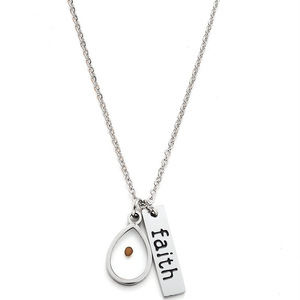 สร้อยคอจี้เมล็ดมัสตาร์ดขายดี พร้อมจารึกคำว่า Faith Brand Belief สร้อยคอแฟชั่นสแตนเลสคุณภาพสูง - Product Image 1