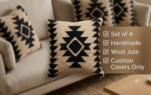 Funda de Almohada Kilim Geométrica Tejida a Mano, Funda de Cojín Ecológica de Lana y Yute para Decoración del Hogar y Hoteles, Almohada Decorativa Personalizable - Product Image 4
