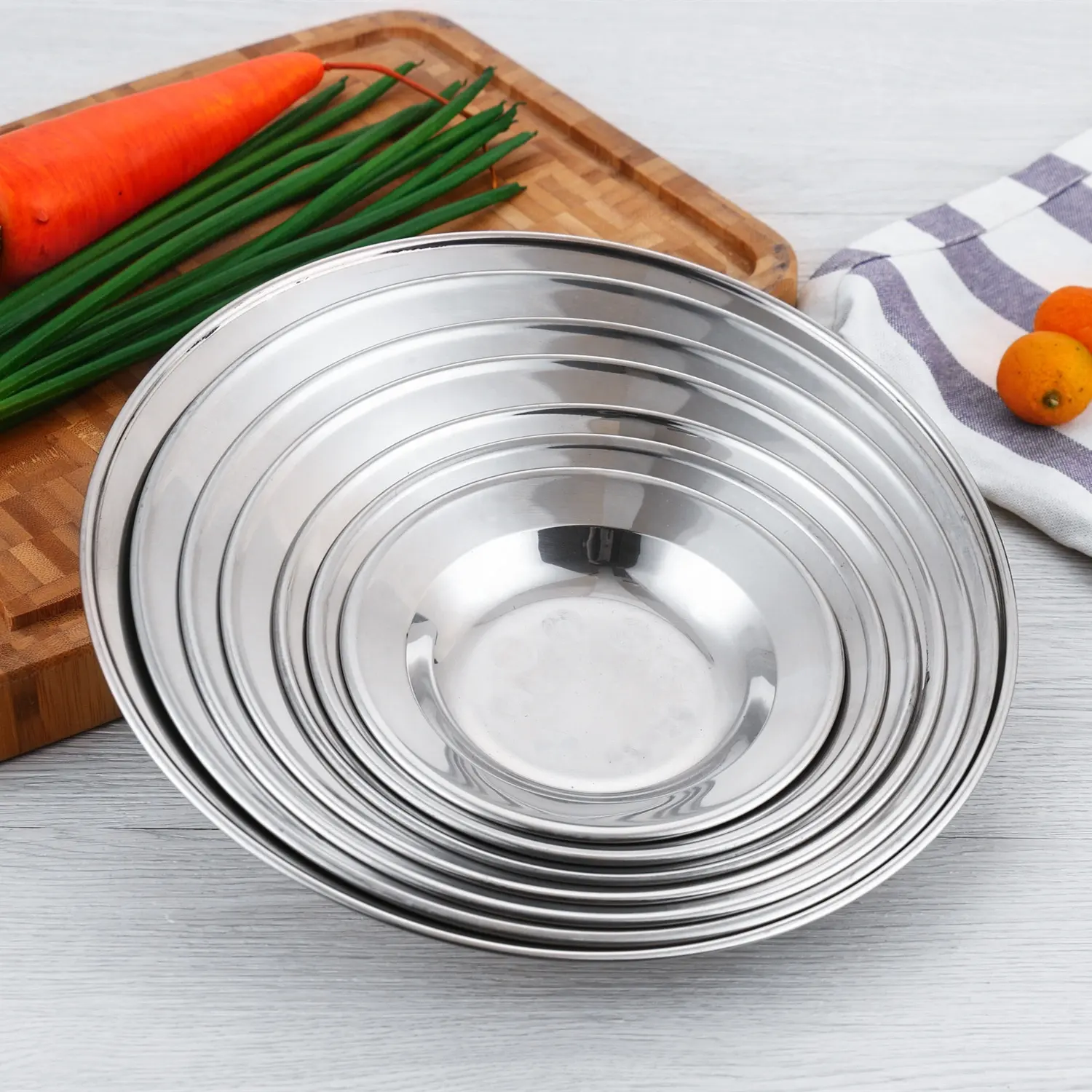 cheaper price 410 stainless steel tray round metal dish plate serving tray