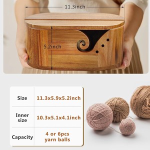Handmade Lớn Bằng Gỗ Sợi Bát Với Đan Lỗ Len Cho Bóng Hộp Lưu Trữ Tổ Chức Nắp Tự Làm Crocheting Công Cụ Lưu Trữ Thùng - Product Image 4