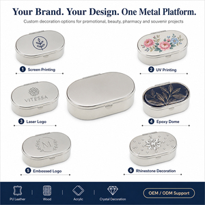 Oval Metal Pill Box with HD Mirror 4 Compartments ABS Insert Bright Nickel Plated Travel Pill <b>Case</b> Small Jewelry Organizer Bulk - Product Image 4