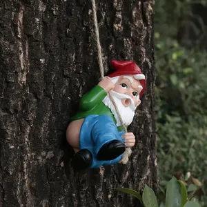 Stravagante statua di gnomo da arrampicata-resina resistente, vestito <span class=keywords><strong>rosso</strong></span> e verde, ideale per decorazioni natalizie da giardino, uso interno/esterno - Product Image 1
