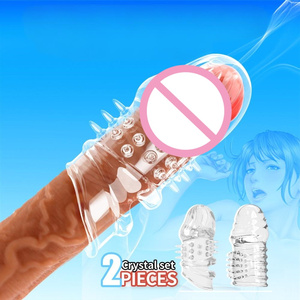 Wieder verwendbare weiche 2 PCS Männer Cock Sleeve Extender Vergrößerung abdeckung Verzögerung Ejakulation Langlebiger, dehnbarer, realistischer Penis ring - Product Image 1
