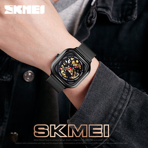 Skmei Skeleton Men's Automatic Mechanical Watch 30M Waterproof Square Stainless Steel Mesh Strap - Product Image 3