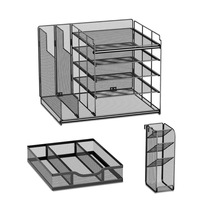 Organiseurs de bureau en métal à 4 niveaux avec tiroirs coulissants, porte-stylos et classeur pour fournitures de bureau – Vente en gros