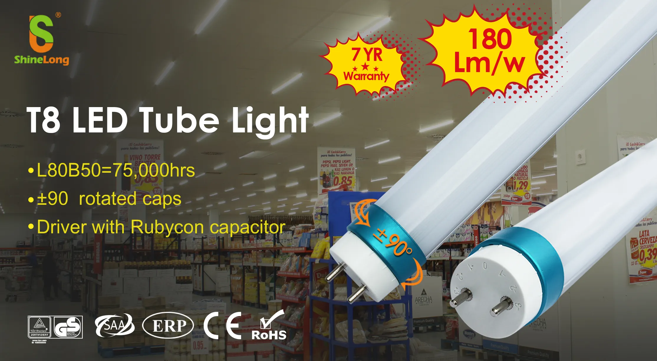 Ofis için yüksek kaliteli 200lm/w titreşimsiz floresan lamba 4ft alüminyum Led tüpler T8 ışıkları