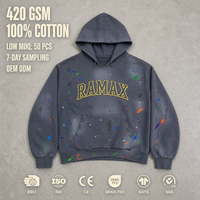 Sweat à capuche tricoté en coton 100% patchwork RAMAX 460g, gris foncé, motif graphique, streetwear pour hommes, personnalisable OEM ODM, vente en gros