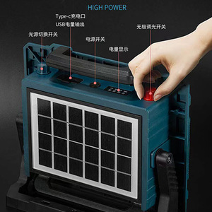 Solar Powered Split Floodlight <b>Led</b> <b>Work</b> <b>Light</b> Type C Rechargeable Camping Lighting With Stepless Dimming And External Battery - Product Image 1