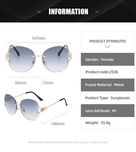 Nuevas <span class=keywords><strong>Gafas</strong></span> <span class=keywords><strong>de</strong></span> <span class=keywords><strong>Sol</strong></span> sin Montura con Diseño <span class=keywords><strong>de</strong></span> Cabeza <span class=keywords><strong>de</strong></span> Zorro, Lentes Degradadas Estilo Océano, Forma <span class=keywords><strong>de</strong></span> Mariposa, Moda Europea y Americana - Product Image 3