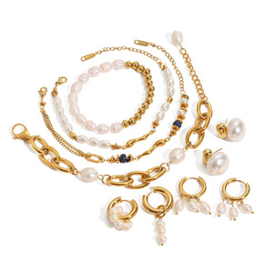 Conjunto de Pendientes y Pulsera, Pulseras de Perlas Blancas, Pendientes de Aro Dorados Vintage Franceses, Conjuntos de Joyería de Moda al por Mayor ALN25121662 - Product Image 6