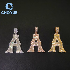 S925 Sterling <b>Silver</b> Cursive Font Letters Initial Baguette Moissanite Men Pendant Hip Hop <b>Charm</b> for Men Pass Diamond Tester GRA - Product Image 1