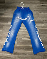 Pantalon de survêtement évasé personnalisé broderie Patch Applique couture piles pantalon haute qualité polaire délavé pantalon de survêtement évasé pour hommes