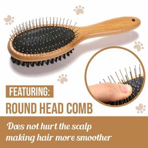 Cepillo de Bambú de Doble Cara Personalizado al por Mayor para el Cuidado de Perros de Pelo Largo, Peine de Madera para Mascotas - Product Image 2