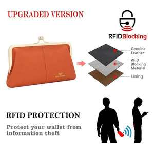 Cartera con Cierre RFID, Color Sólido, Múltiples Ranuras para Tarjetas, Tarjetero de Cuero Genuino, Bolsos de Mano Largos para Mujer RB3468 - Product Image 2