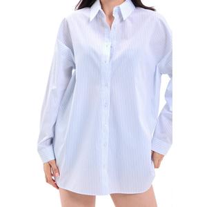 Chemise boutonnée en popeline rayée pour femme Naples, style classique au quotidien, design simple - Product Image 1