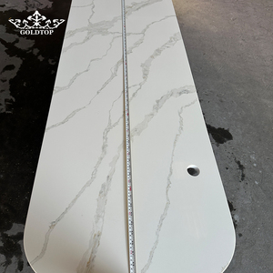 Goldtop <b>Stone</b> White Polished Customized Size 7009 Calacatta PD Printed Engineered Quartz Bathroom Countertop for Apartments - Product Image 2