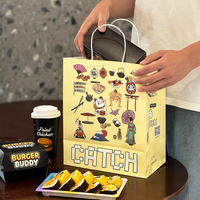 Sacs en papier kraft à fond carré personnalisés, jetables, biodégradables, recyclables, pour sushis, ramen, à emporter, avec poignées