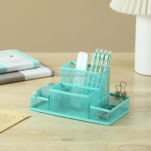 Organizer da Scrivania in Rete Metallica e Plastica Resistente <span class=keywords><strong>Verde</strong></span> Lago con 4 Scomparti Porta Penne e Matite per Scuola e Ufficio - Product Image 3