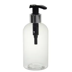 250毫升8盎司双酚a免费塑料波士顿圆瓶洗发水乳液沐浴瓶带银泵分配器