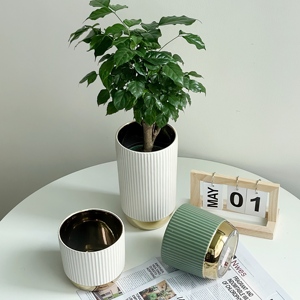 Grote, hoge bloempotten voor binnen en buiten, meerkleurig, verguld onderaan, voor huis en tuin, keramische bloempot/vaas - Product Image 2