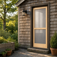 Porte coulissante en bois à charnières avec cadre en pin à jointures à languettes et moustiquaire en fibre de verre pour patio, jardin, entrée, véranda et projets de construction.