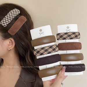 Houndstooth <b>Brown</b> Hair Clip Large Size Secure Hold Autumn Winter Style - Product Image 3
