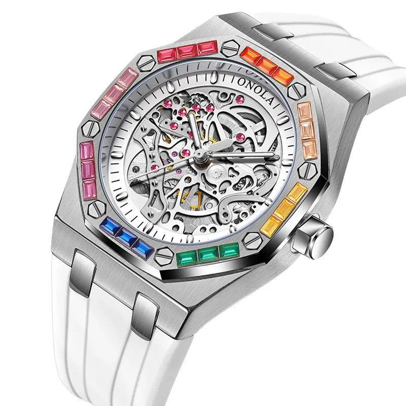 ONOLA nuovissimo 3834D Logo personalizzato orologi meccanici orologio da uomo con diamanti orologi da polso scheletro automatico
