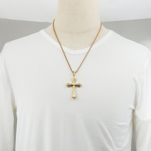 yunnique <b>Cross</b> Pendant Necklace Gold Stainless Steel Geometric Design Men's Fashion Gift 60cm <b>Chain</b> - Product Image 4