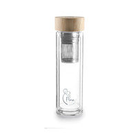 Vaso Termo Minimalista Flora con Infusor, Doble Pared de Vidrio con Filtro de Acero Inoxidable para Viajes e Infusiones de Té/Hierbas