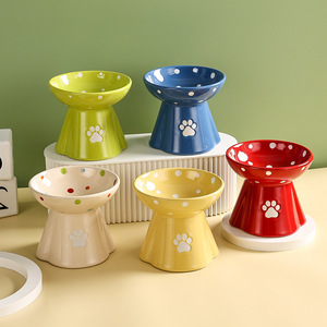 Customizable <b>ceramic</b> pet bowls, made from your designs, cat bowls, <b>dog</b> bowls, polka dot stemmed bowls for safe feeding and neck - Product Image 1
