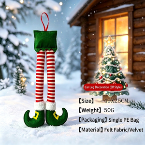 Adorno Navideño Colgante de Peluche con Patas de Duende de Santa Claus en 3 Tamaños, Decoración Festiva a Rayas Rojas y Verdes para Árbol o Puerta - Product Image 6
